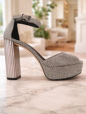 Michael Kors Silver Crystal Platform Ankle-Strap Sandal